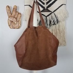 Boden leather and suede hobo tote bag EUC